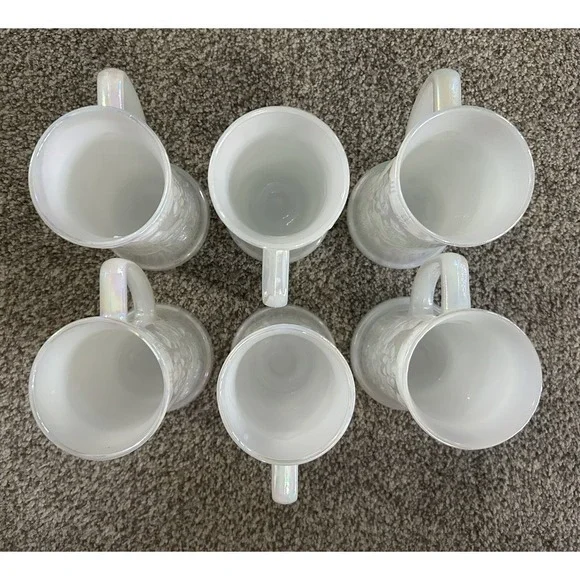 6-PC Vintage White Glazed Glass Pub Tavern Beer Stein Tankard Mug Iridescent - Picture 8 of 9